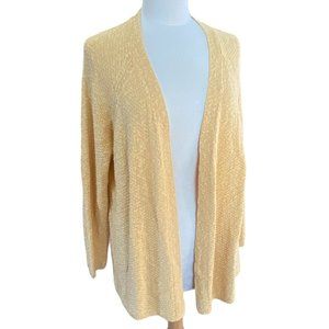 J Jill Basket Weave Texture Boucle Knit Yellow Cotton Coastal Summer Cardigan-LP